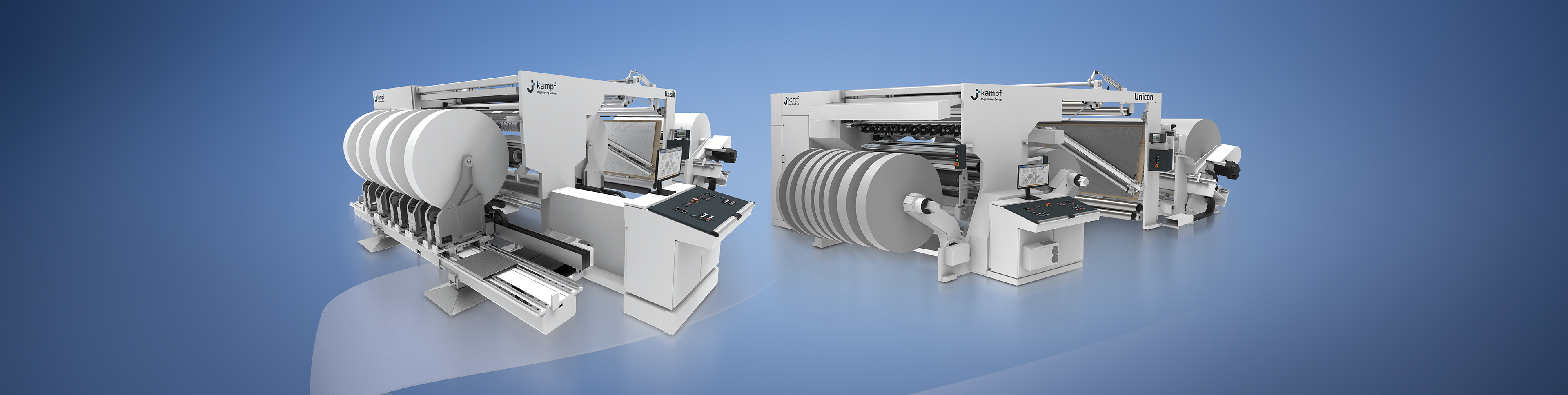 Modern UniSlit and UniCon slitting machines from Kampf for cutting and rewinding flexible film rolls
